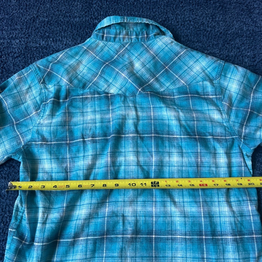PATAGONIA Flannel Men's Small Shirt Teal‎ Plaid Button Up Long Sleeve Green Blue - Picture 8 of 11
